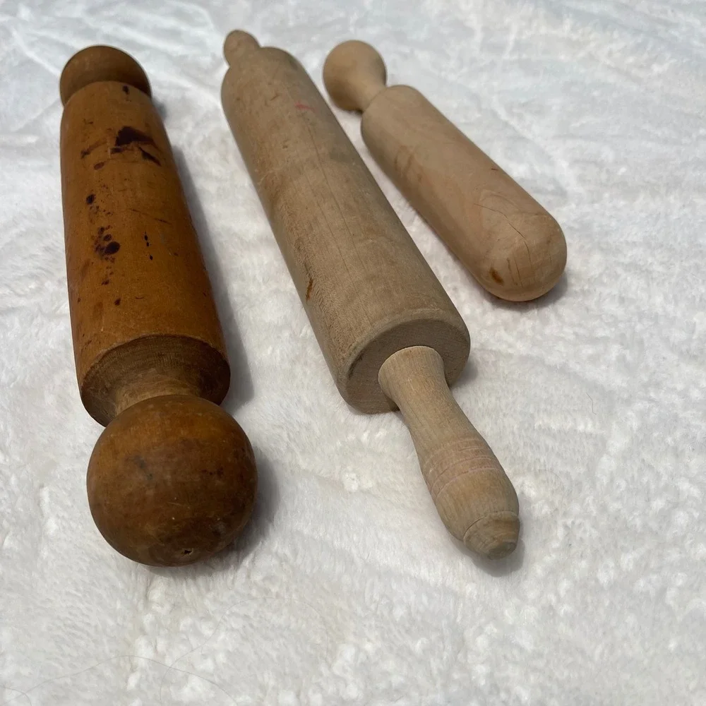 Vintage Wooden Rolling Pin Pestle Masher Set of 3 Primitive Farmhouse Kitchen